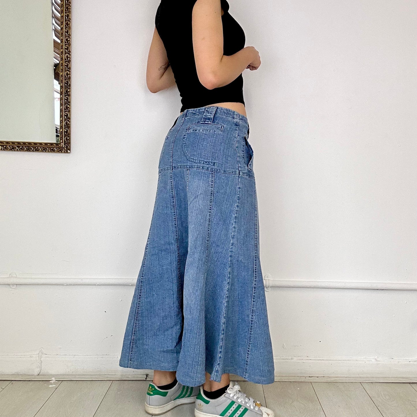 2000's denim maxi skirt