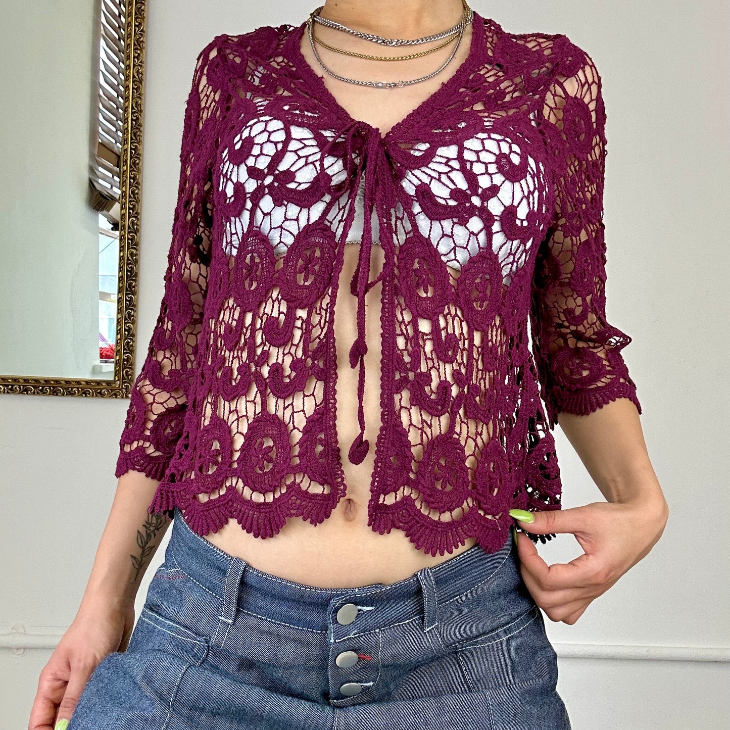 2000’s lace knitted tie up bolero