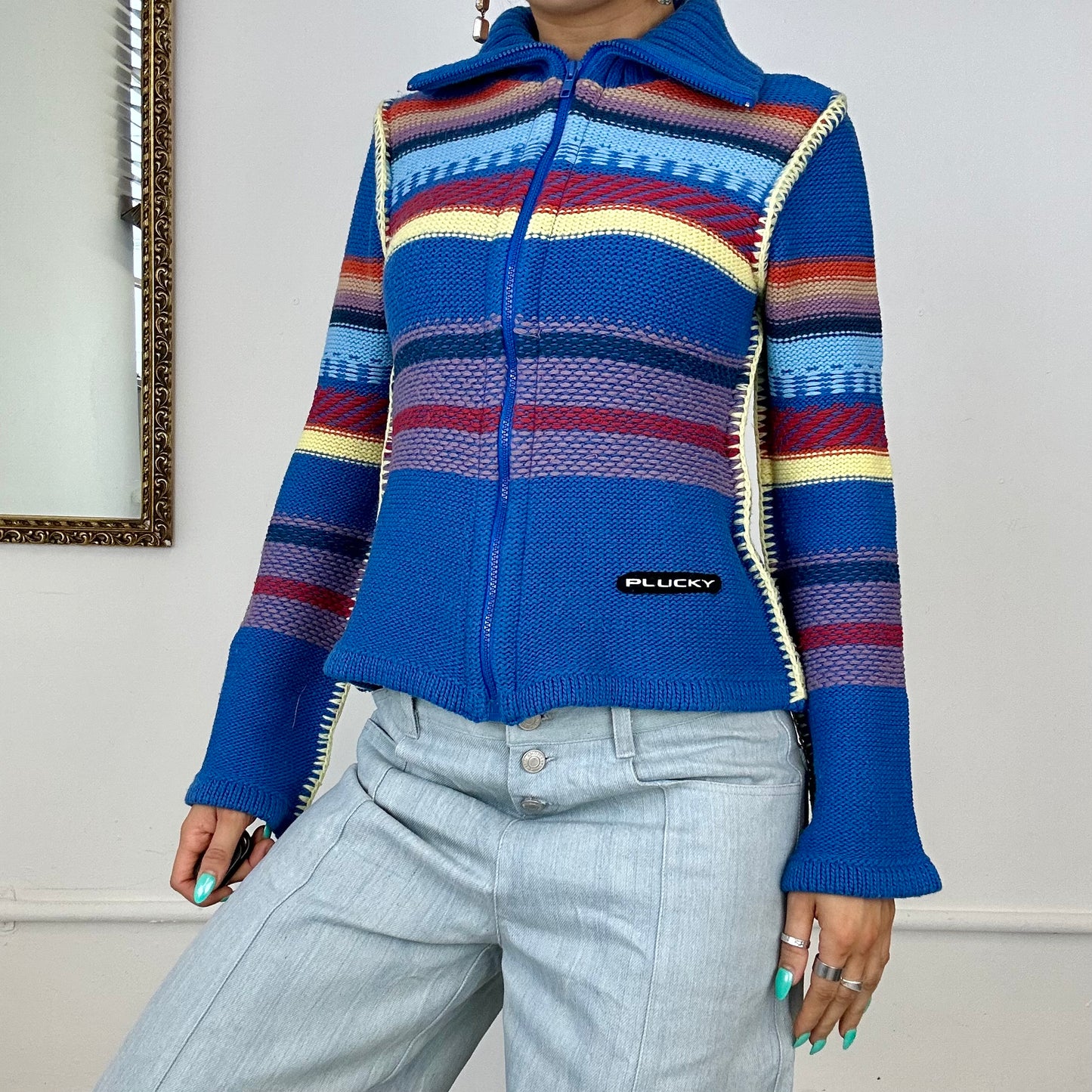 2000's colourful striped zip up jumper