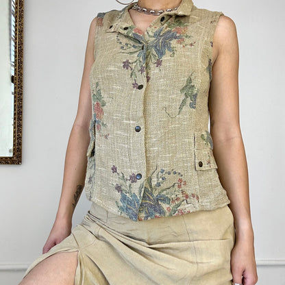 vintage beige floral sleeveless top