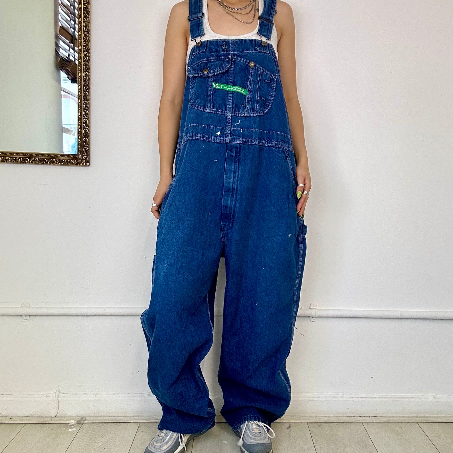 baggy dark wash denim dungarees by liberty