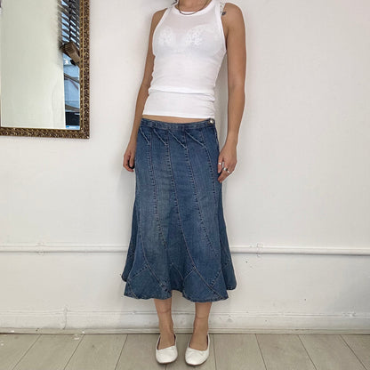 2000's denim floaty midi skirt