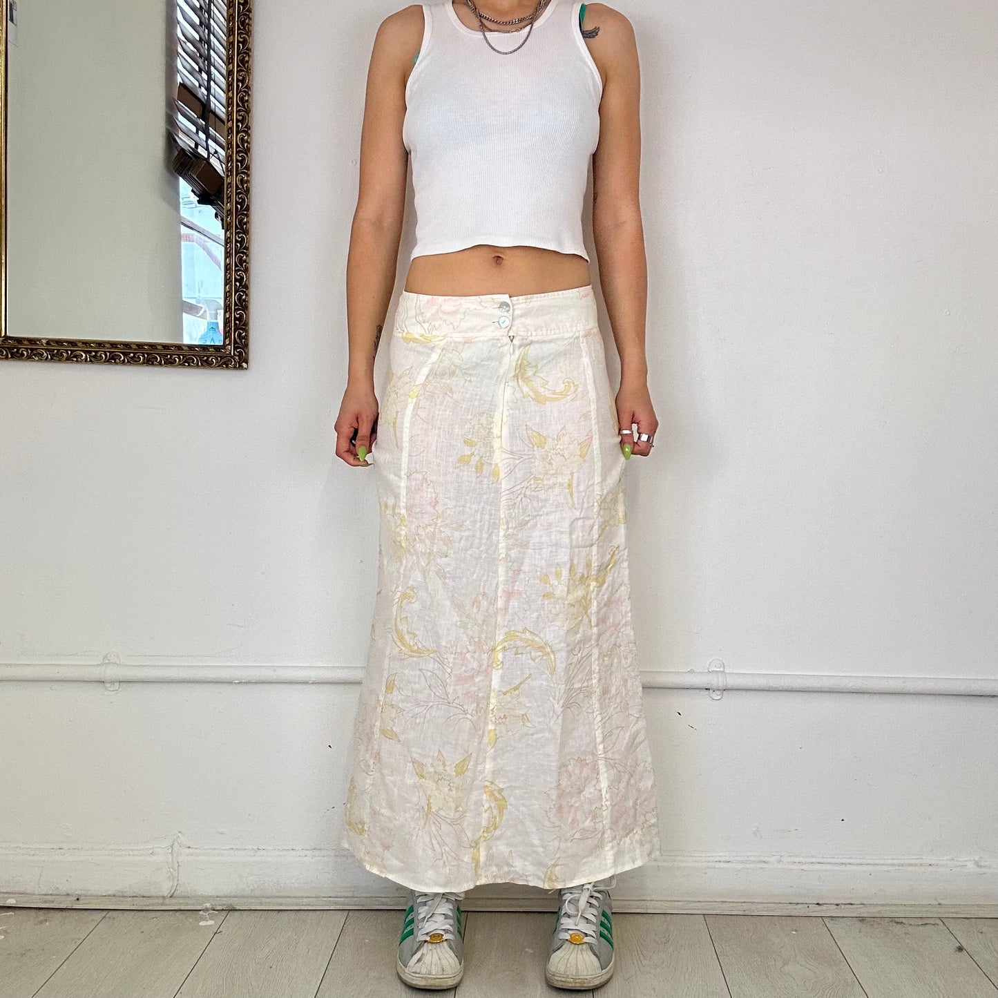 vintahe white linen maxi skirt