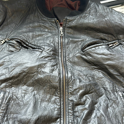 black soft leather bomber jacket