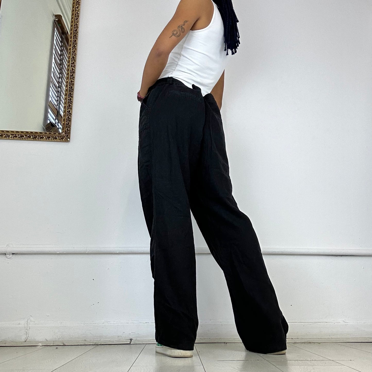 black linen trousers