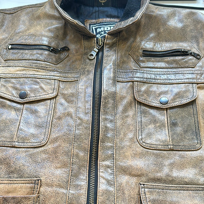 light brown leather bomber jacket