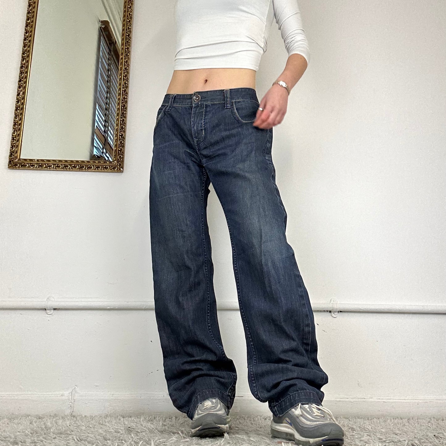 baggy wide leg jeans with embroidered detailing