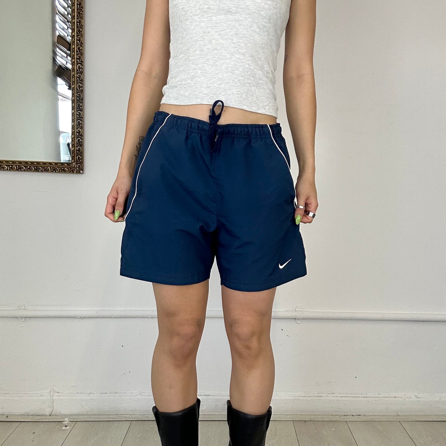 vintage navy nike track shorts