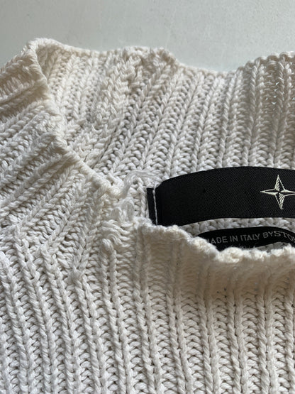 vintage stone island white knit jumper