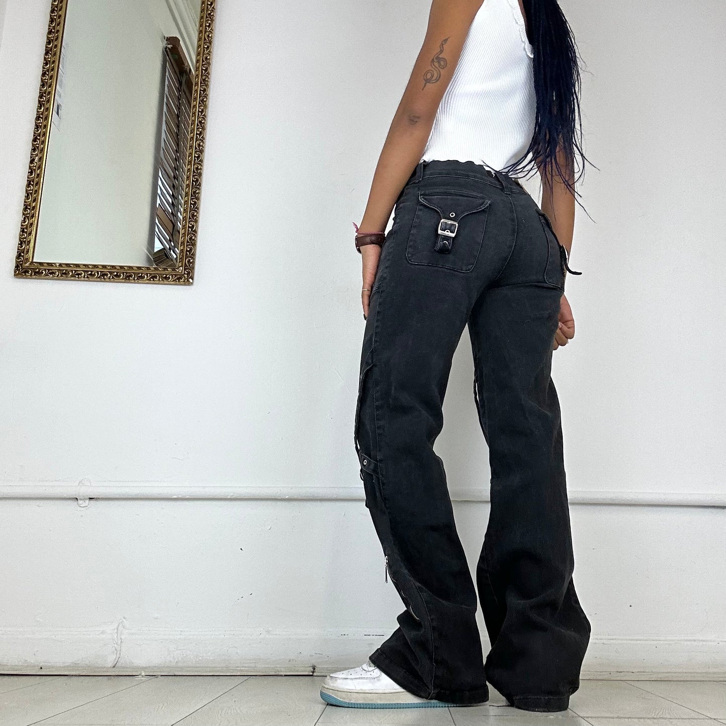 wide leg black cargo jeans