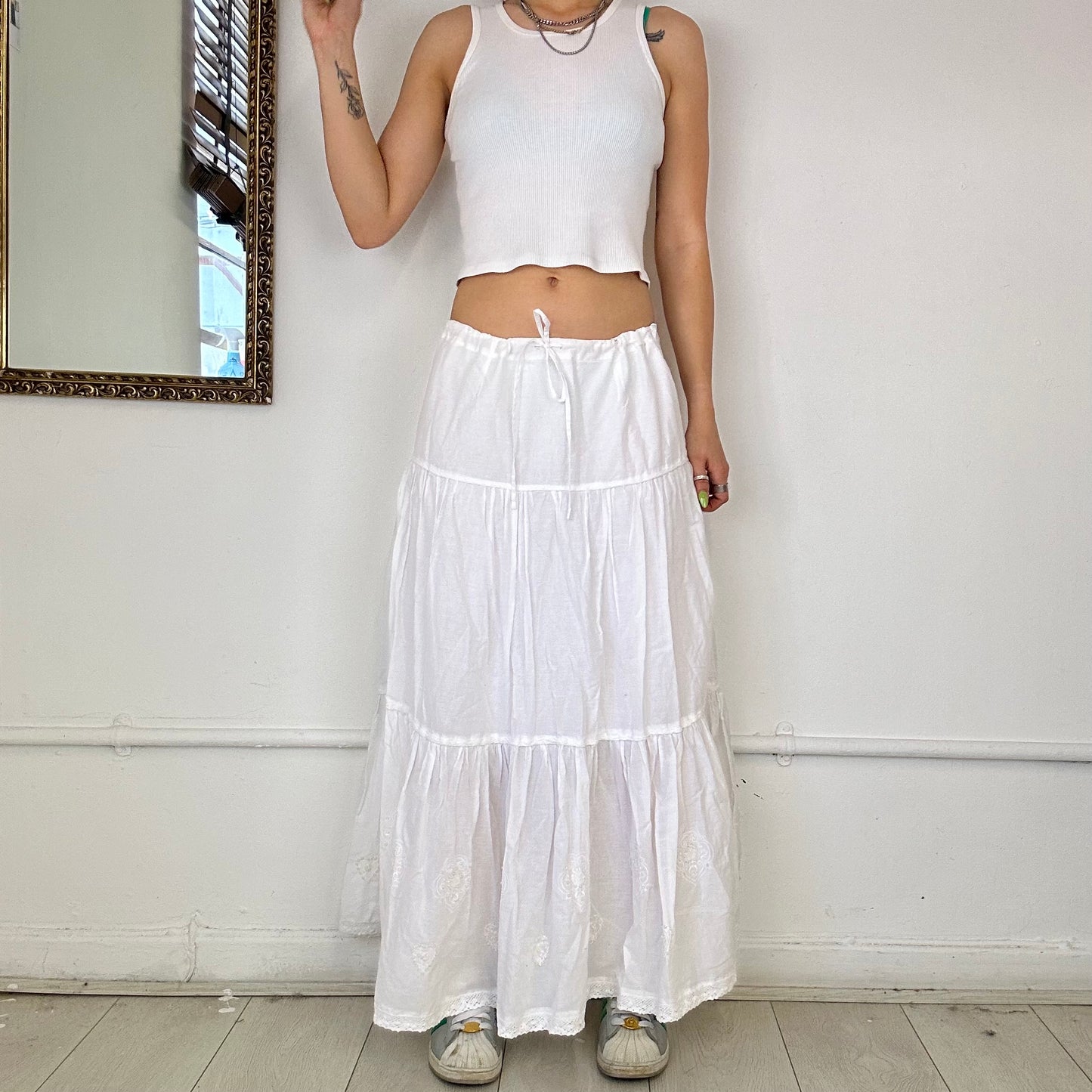 2000's white tiered maxi skirt