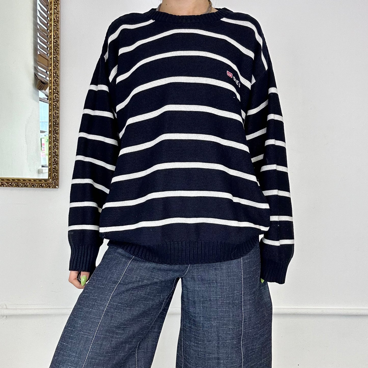 vintage dark navy striped diesel jumper