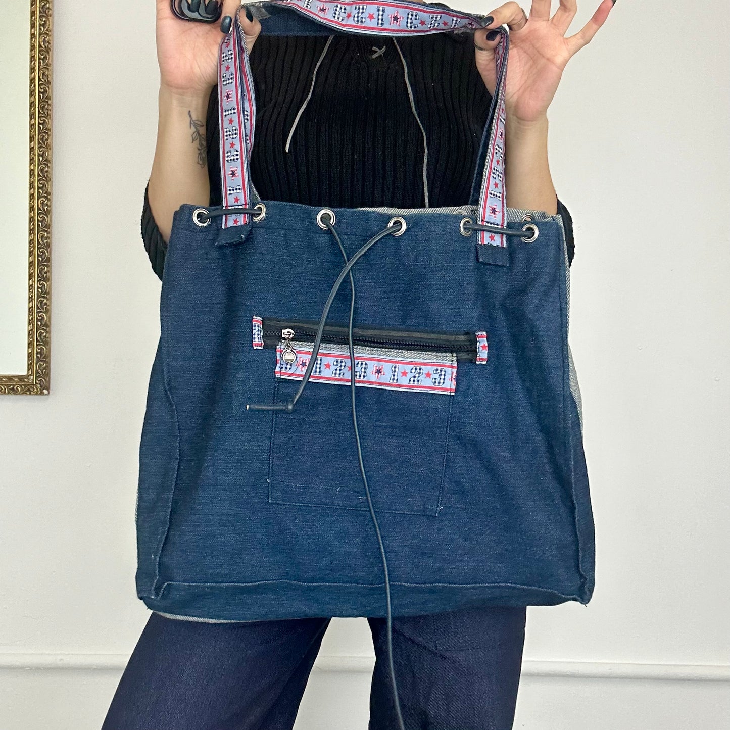 funky denim tote bag