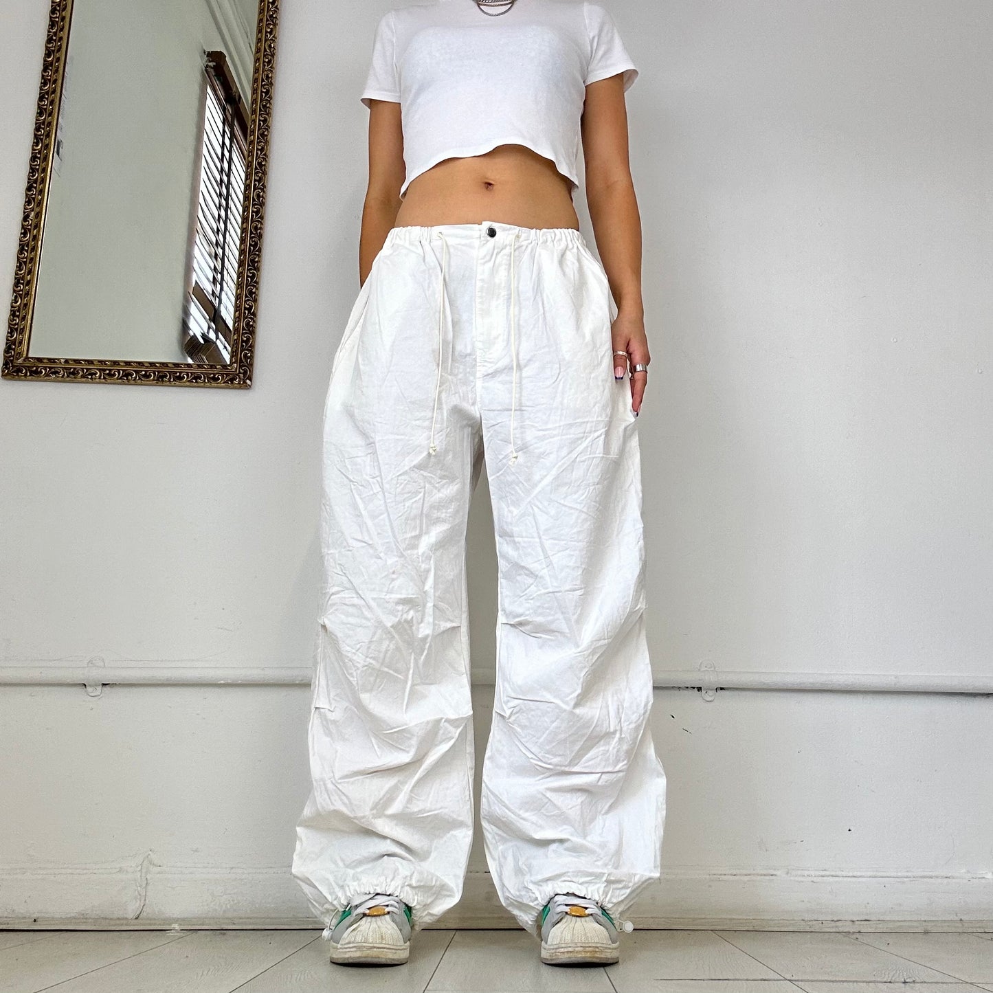 white wide leg cargo trousers