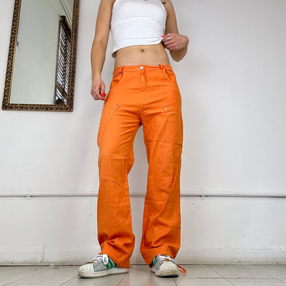 orange baggy cargo trousers