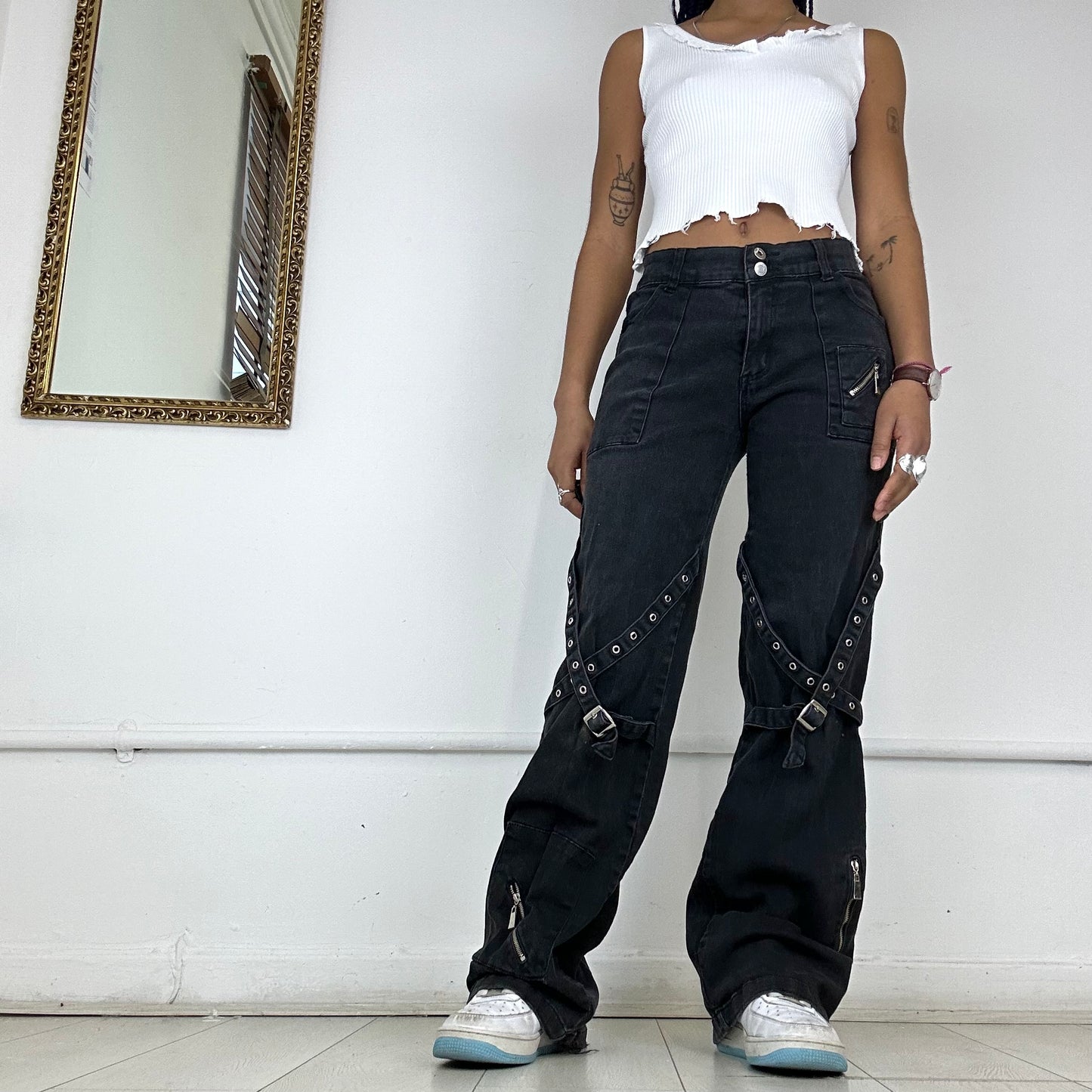 wide leg black cargo jeans