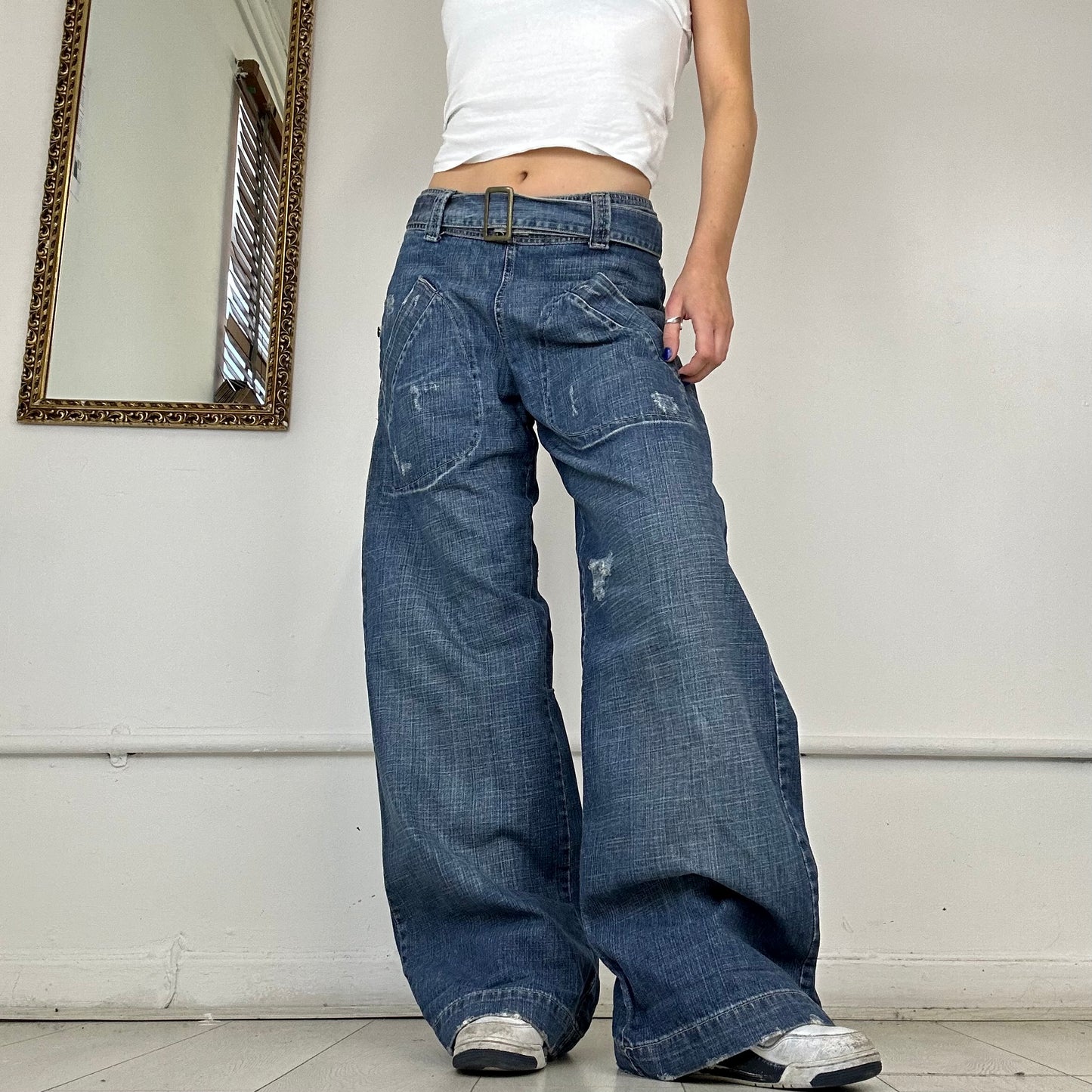 vintage wide leg belted jeans