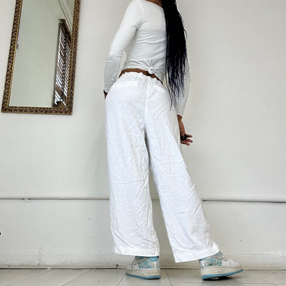 white wide leg linen trousers