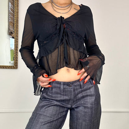 2000's french mesh tie blouse