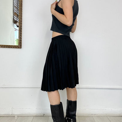 vintage black pleated midi skirt