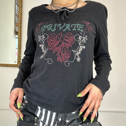 00’s black embroidered long sleeve top