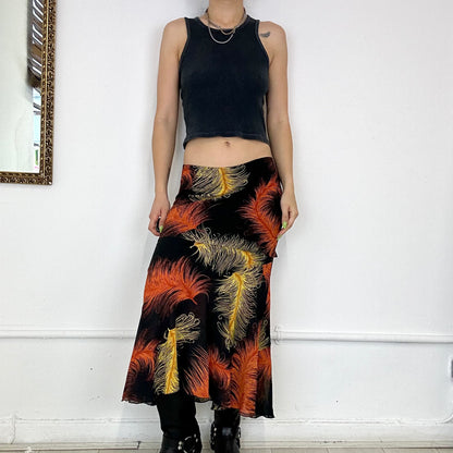 00’s vibrant feathers mesh maxi skirt