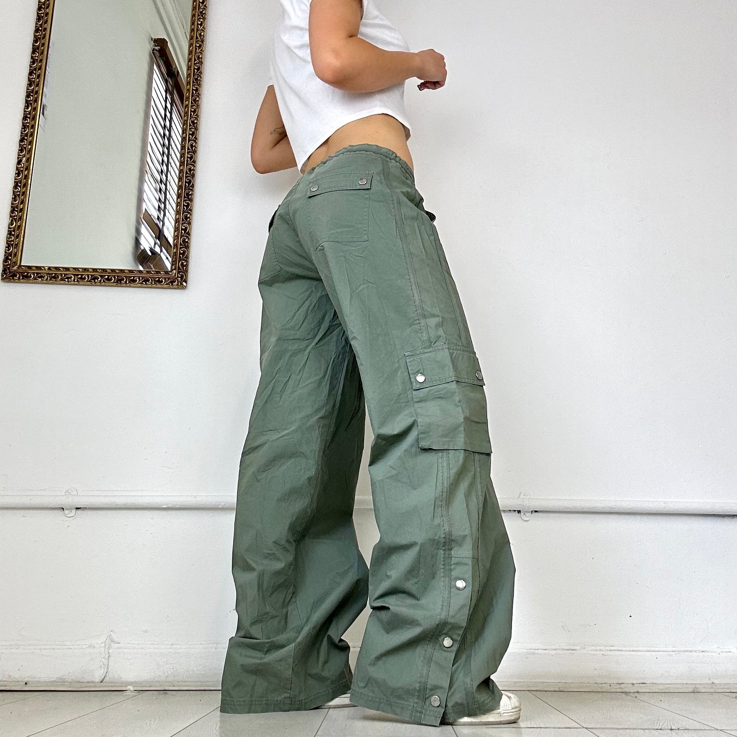 khaki wide leg cargo trousers