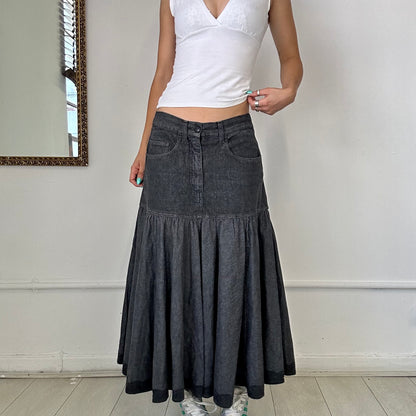 vintage moschino grey denim maxi midi skirt