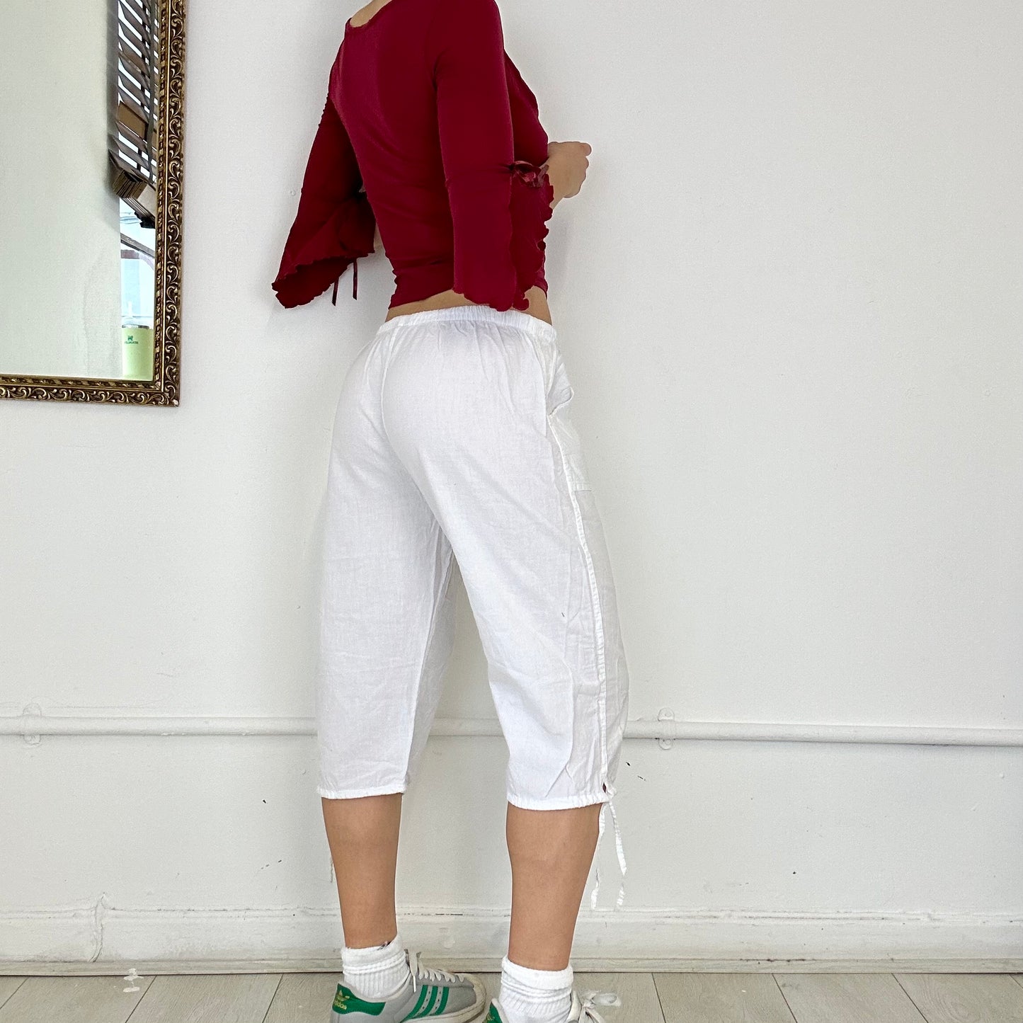 white linen capri trousers