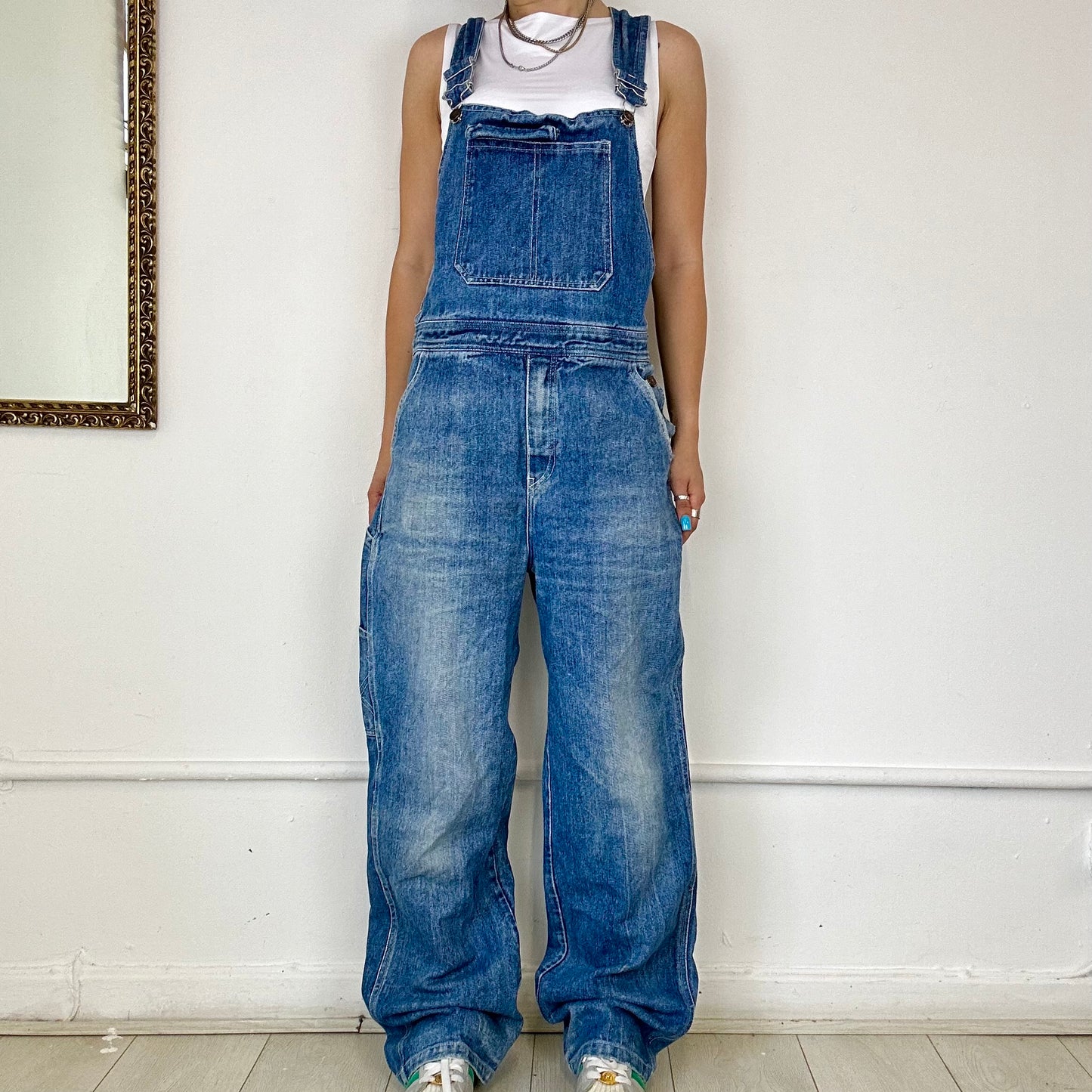 mid wash baggy dungarees