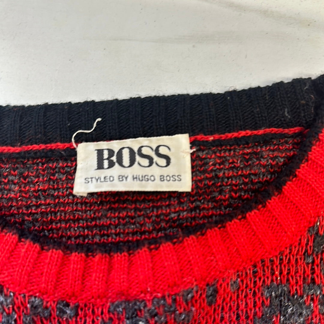 vintage red graphic hugo boss knit jumper