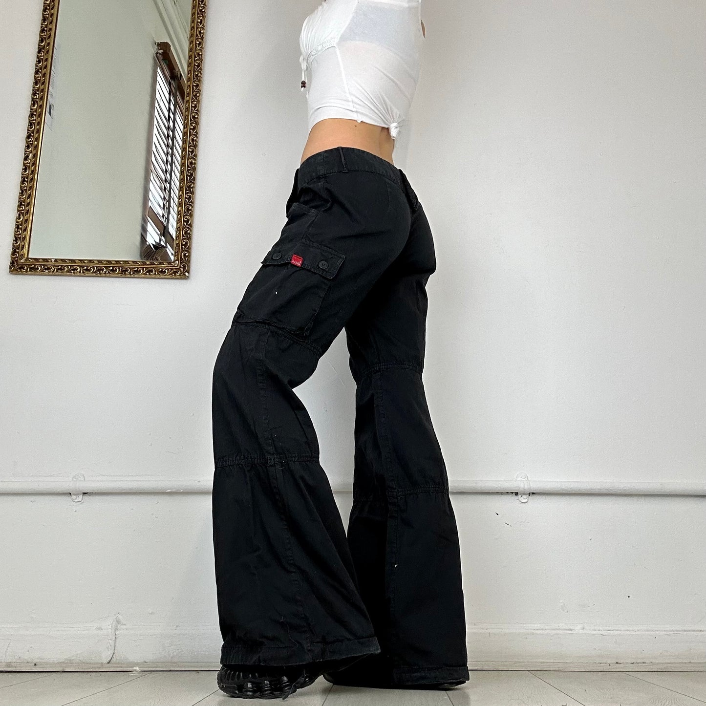 00s black baggy cargo trousers