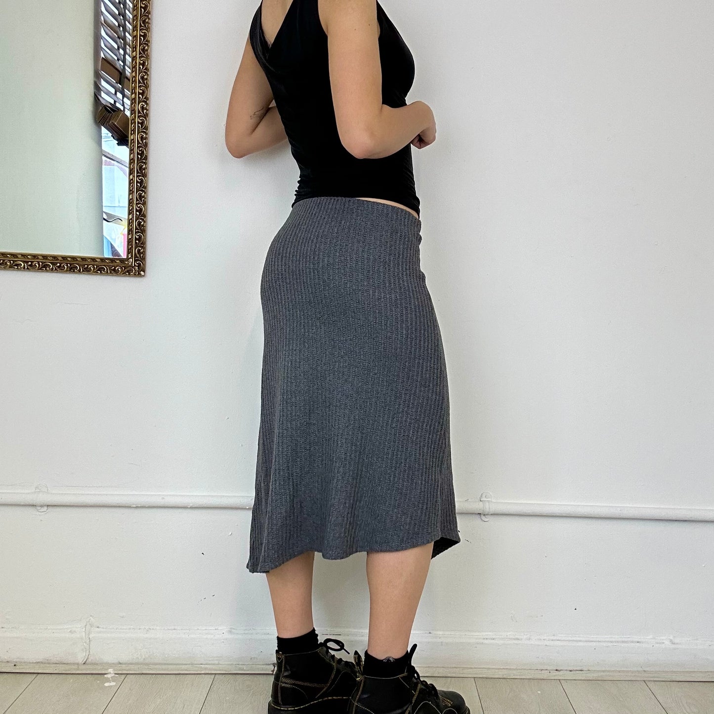 grey knit midi skirt