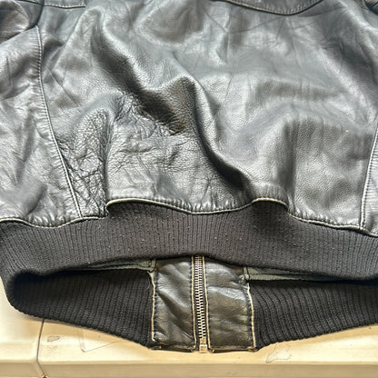 black leather bomber jacket