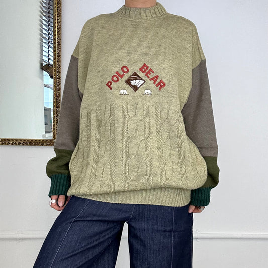 vintage olive polo bear knitted jumper