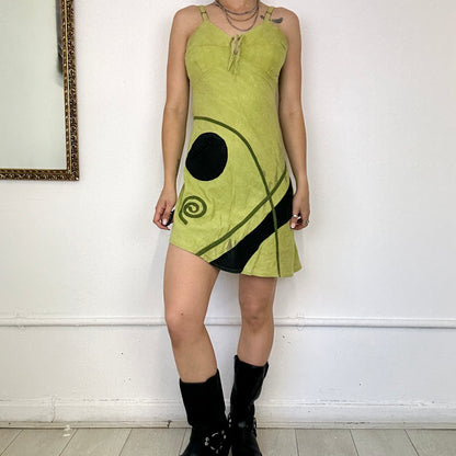 abstract lime Green mini dress