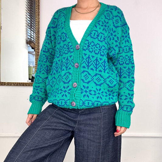 vintage blue and green knit cardigan