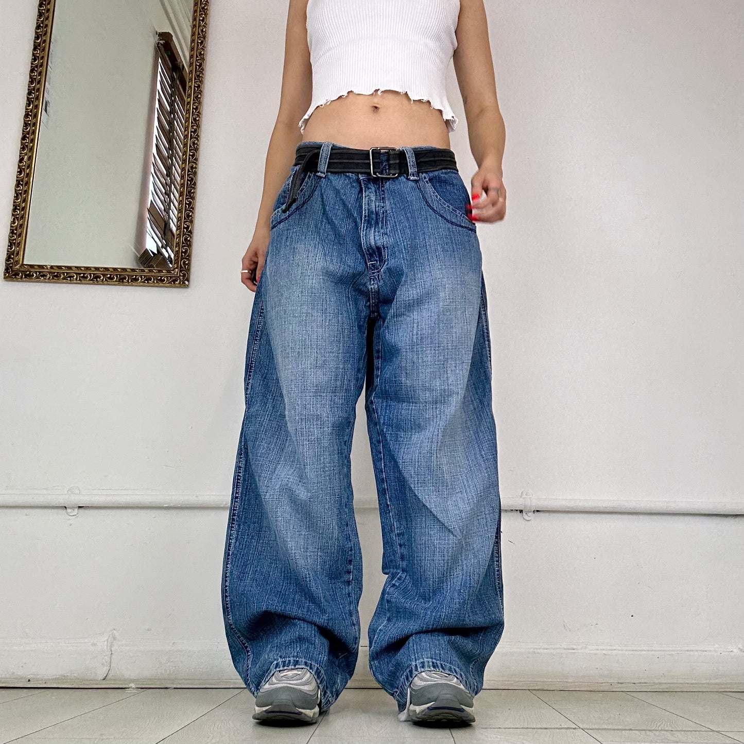 wide leg baggy embroidered jeans