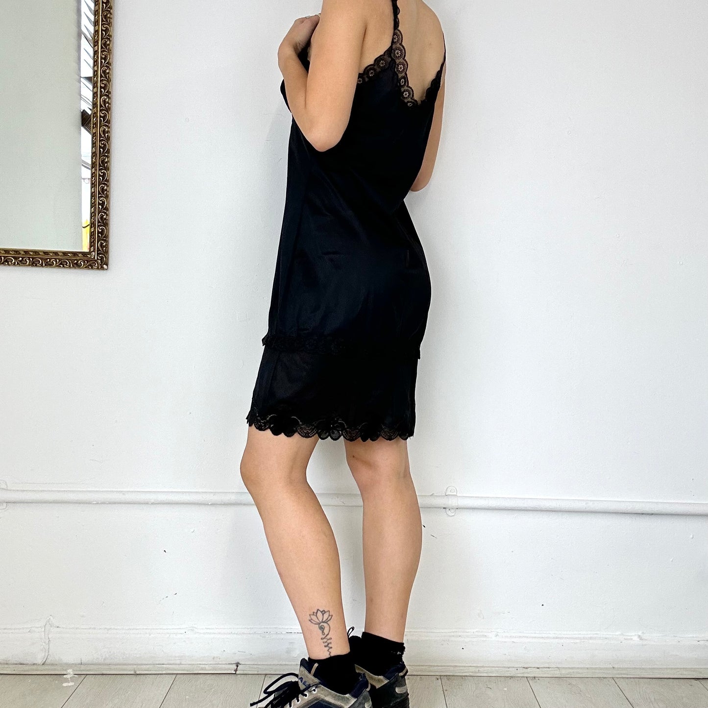 black vintage mini slip dress