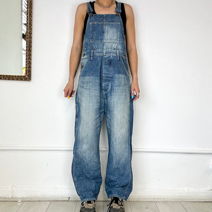 two tone denim wash dungarees