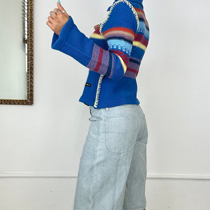 2000's colourful striped zip up jumper