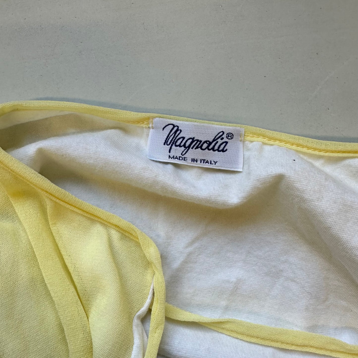 vintage double layered italian yellow tie up cardigan