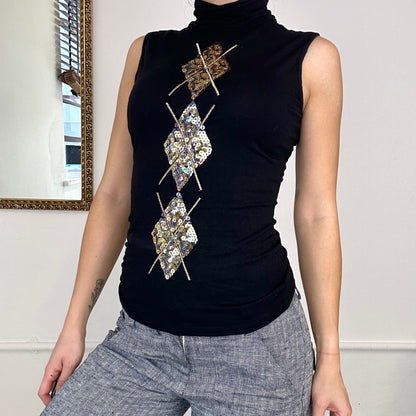 black sequined turtle neck top