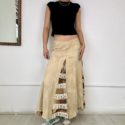 vintage maxi skirt with mesh inserts