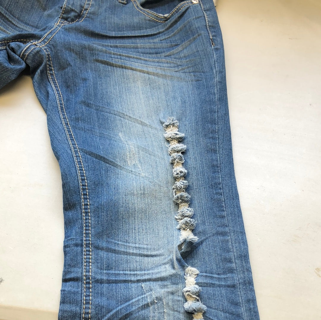 distressed flared jeans