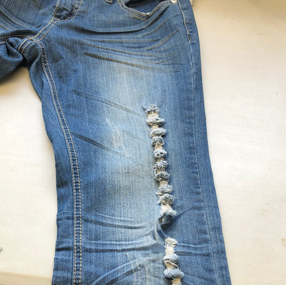 distressed flared jeans