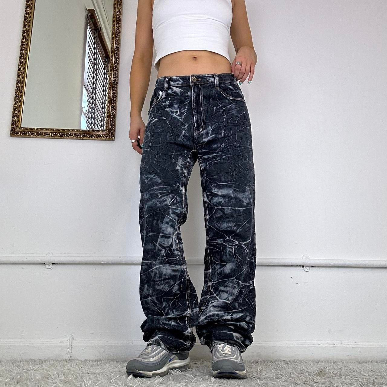 wide leg two tone jeans