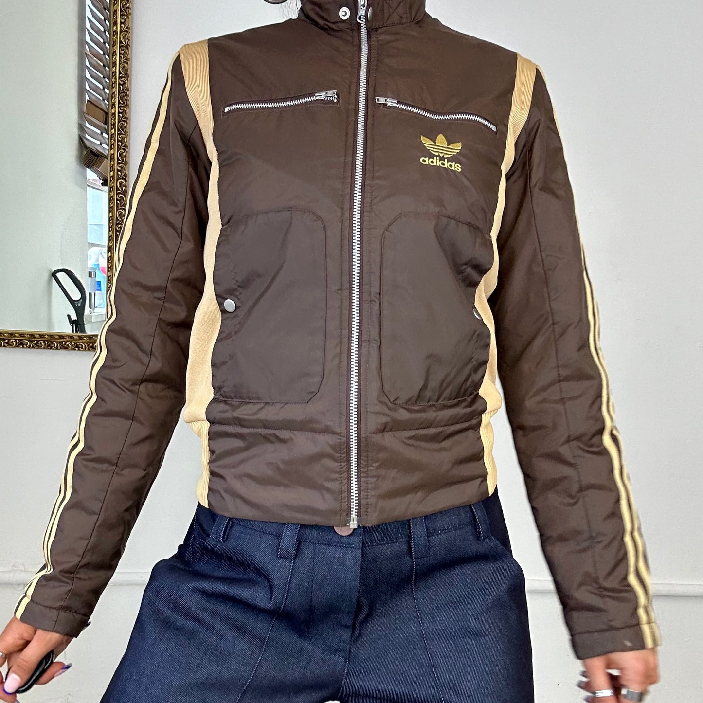 rare vintage brown adidas zip up jacket