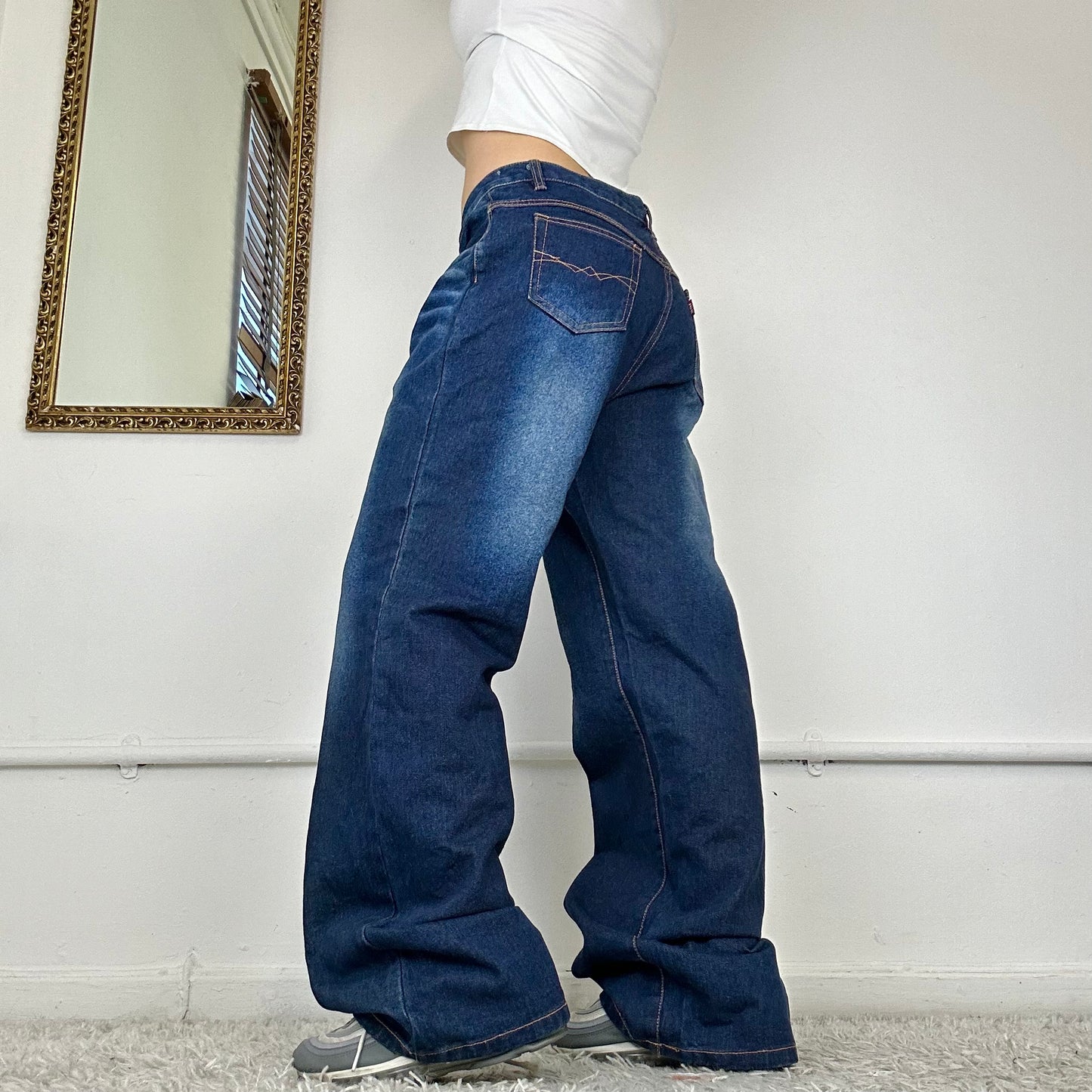 two tone wide leg jeans