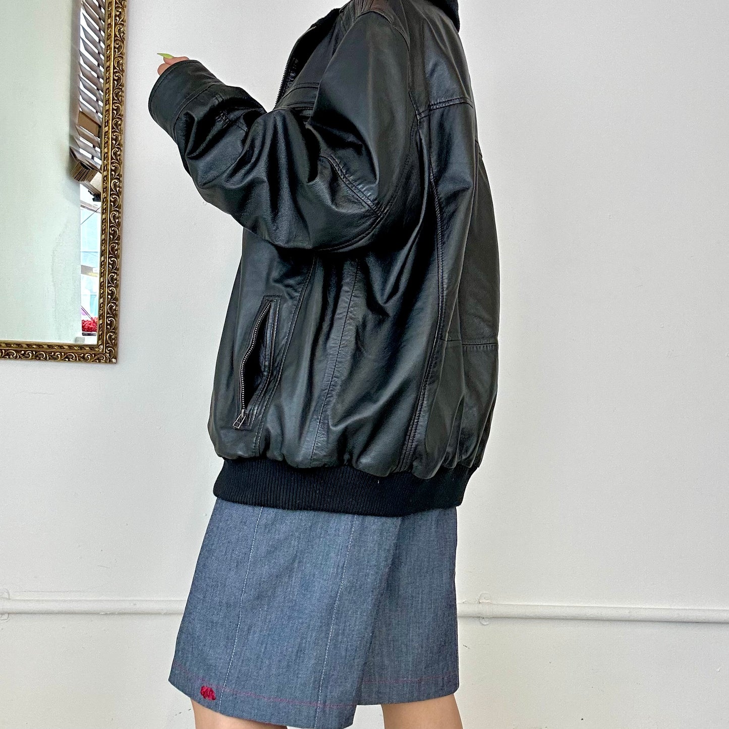 vintage black oversized leather jacket